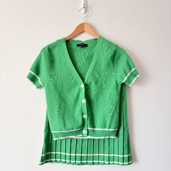 Lulus Marvelously Chic Knit Pleated High-Rise Mini Skirt Set Green Size M/L - Picture 5 of 9